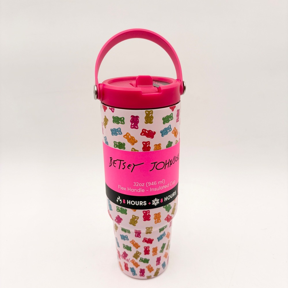 Betsey Johnson 32oz Insulated Cup Gummy Bear Pink Stainless Steel Flip Straw Lid